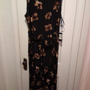 Tommy Hilfiger Black Maxi Dress with Brown Floral Pattern